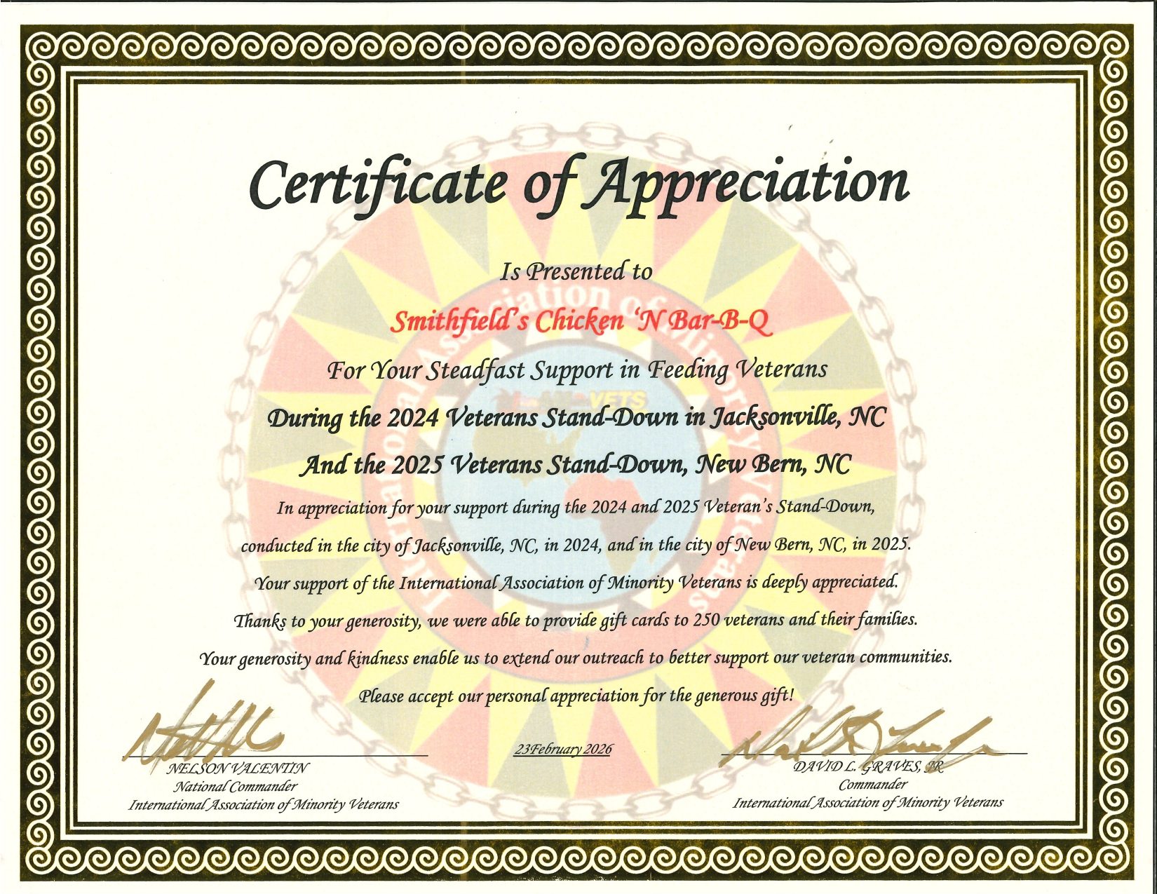 Certificate of Appreciation